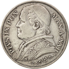 ITALIAN STATES, PAPAL STATES, Pius IX, 2 Lire, 1867, Roma, EF(40-45), Silver