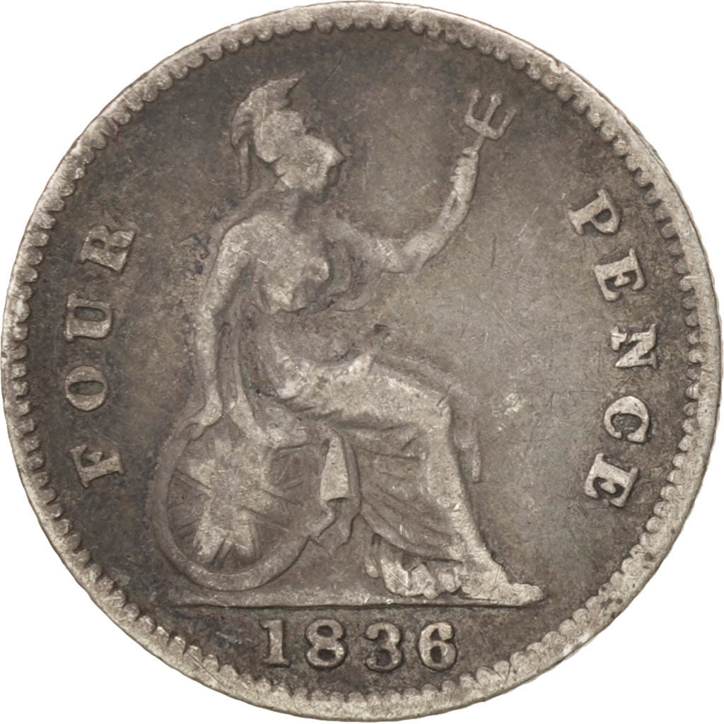 Coin, Great Britain, William IV, 4 Pence, Groat, 1836, VF(20-25), Silver, KM:711