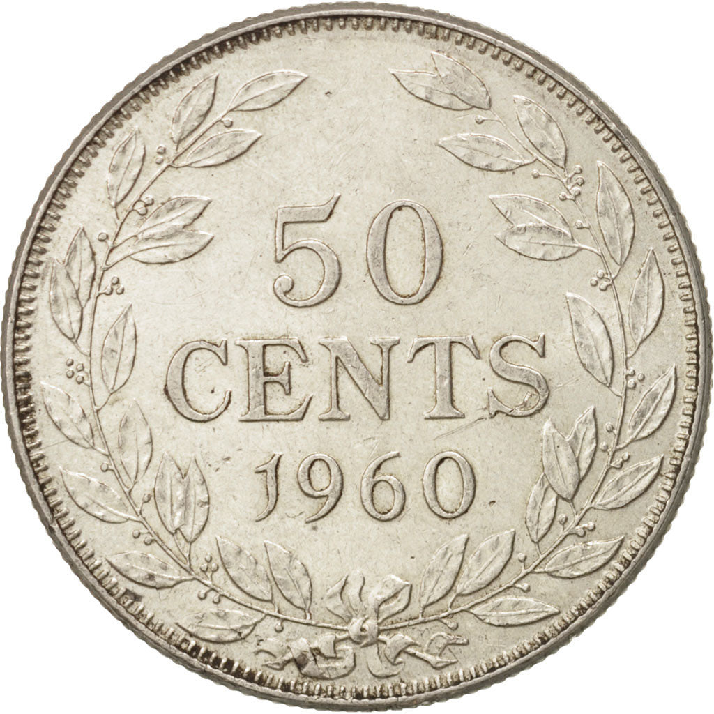 Liberia, 50 Cents, 1960, Heaton, AU(50-53), Silver, KM:17