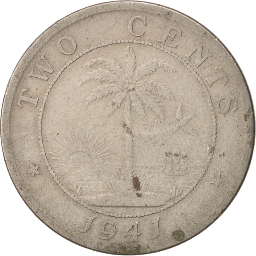Coin, Liberia, 2 Cents, 1941, Heaton, F(12-15), Copper-nickel, KM:12a
