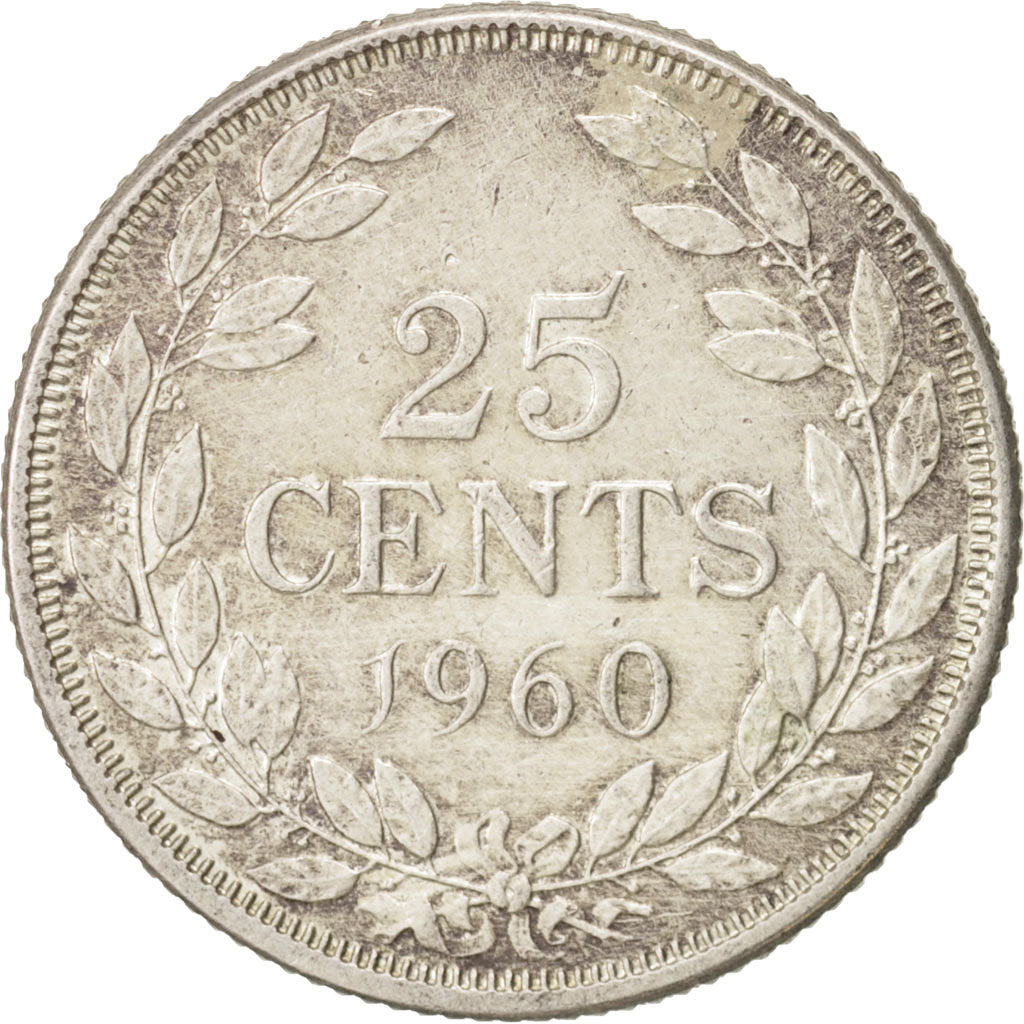 Liberia, 25 Cents, 1960, Heaton, AU(55-58), Silver, KM:16