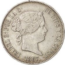 Espagne, Isabel II, Escudo, 1867, TB+, Argent, KM:626.1