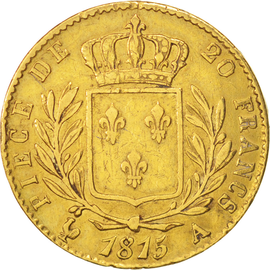 France, Louis XVIII, Louis XVIII, 20 Francs, 1815, Paris, VF(30-35), Gold