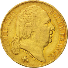 Moneta, Francia, Louis XVIII, Louis XVIII, 20 Francs, 1817, Paris, MB+, Oro