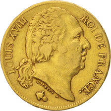 Munten, Frankrijk, Louis XVIII, Louis XVIII, 20 Francs, 1818, Paris, FR+, Goud