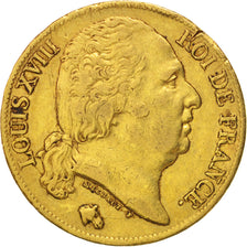 Moneda, Francia, Louis XVIII, Louis XVIII, 20 Francs, 1818, Paris, BC+, Oro