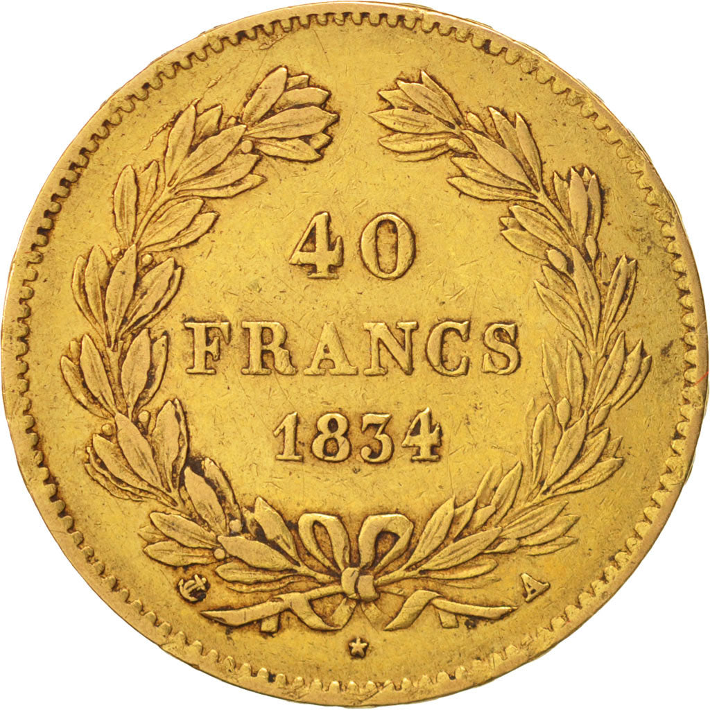 France, Louis-Philippe, 40 Francs, 1834, Paris, VF(20-25), Gold, KM:747.1