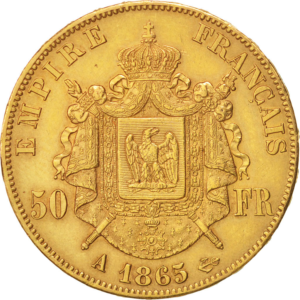 France, Napoleon III, Napoléon III, 50 Francs, 1865, Paris, AU(50-53), Gold