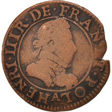 Coin, France, Henri III, Double Tournois, 1585, Paris, VF(20-25), Copper