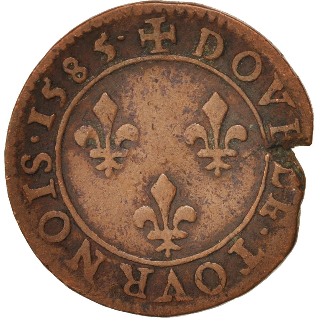 Coin, France, Henri III, Double Tournois, 1585, Paris, VF(20-25), Copper