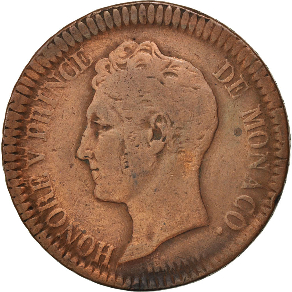 Coin, Monaco, Honore V, Decime, 1838, Monaco, VF(30-35), Copper, KM:97.1