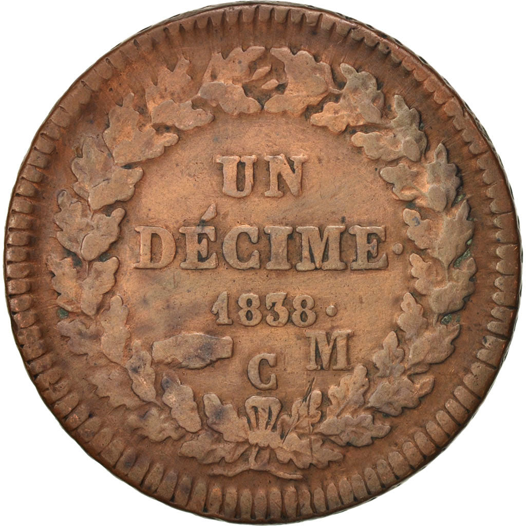 Coin, Monaco, Honore V, Decime, 1838, Monaco, VF(30-35), Copper, KM:97.1