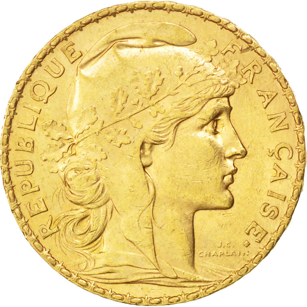 FRANCE, Marianne, 20 Francs, 1901, KM #847, AU(55-58), Gold, Gadoury #1064, 6.43