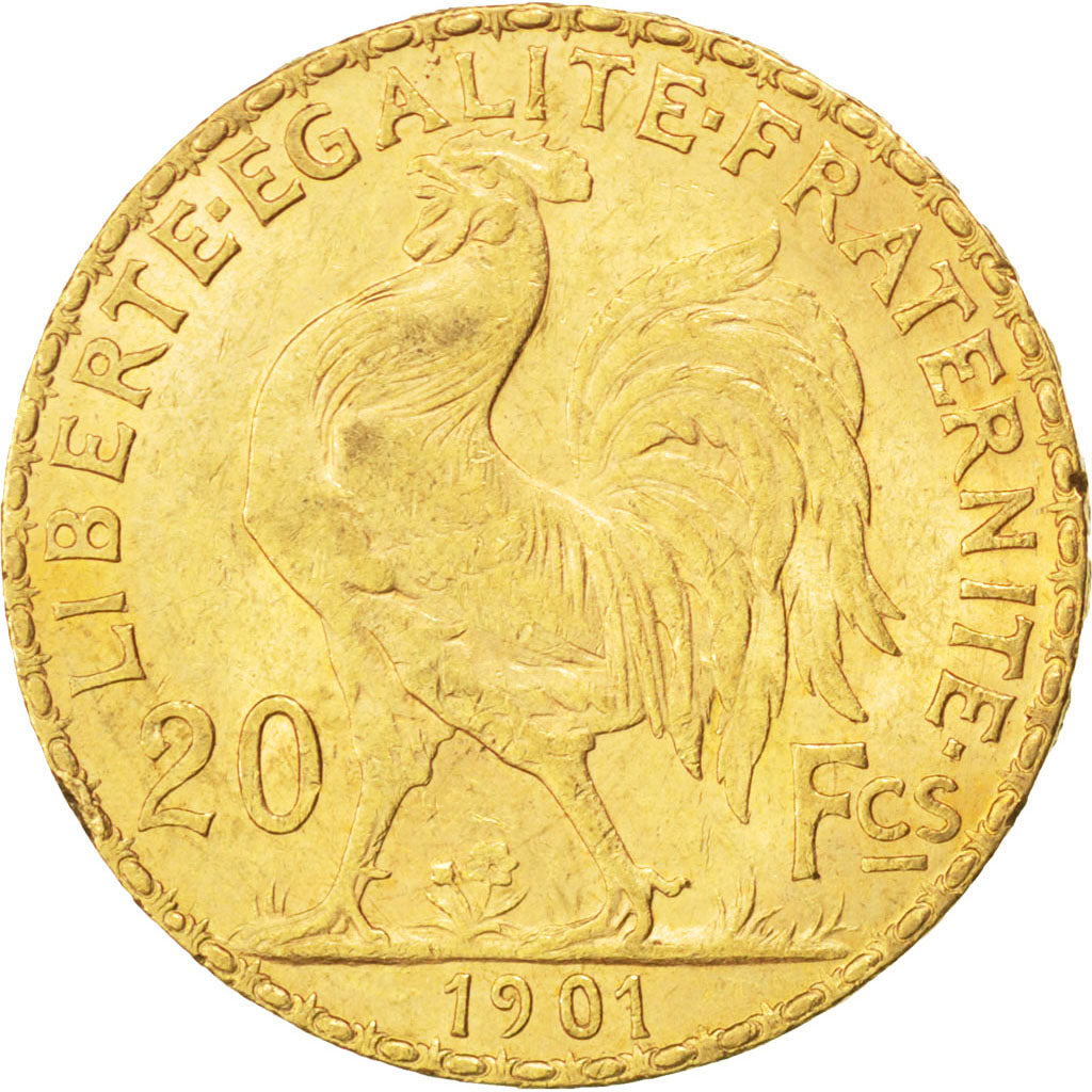 FRANCE, Marianne, 20 Francs, 1901, KM #847, AU(55-58), Gold, Gadoury #1064, 6.43