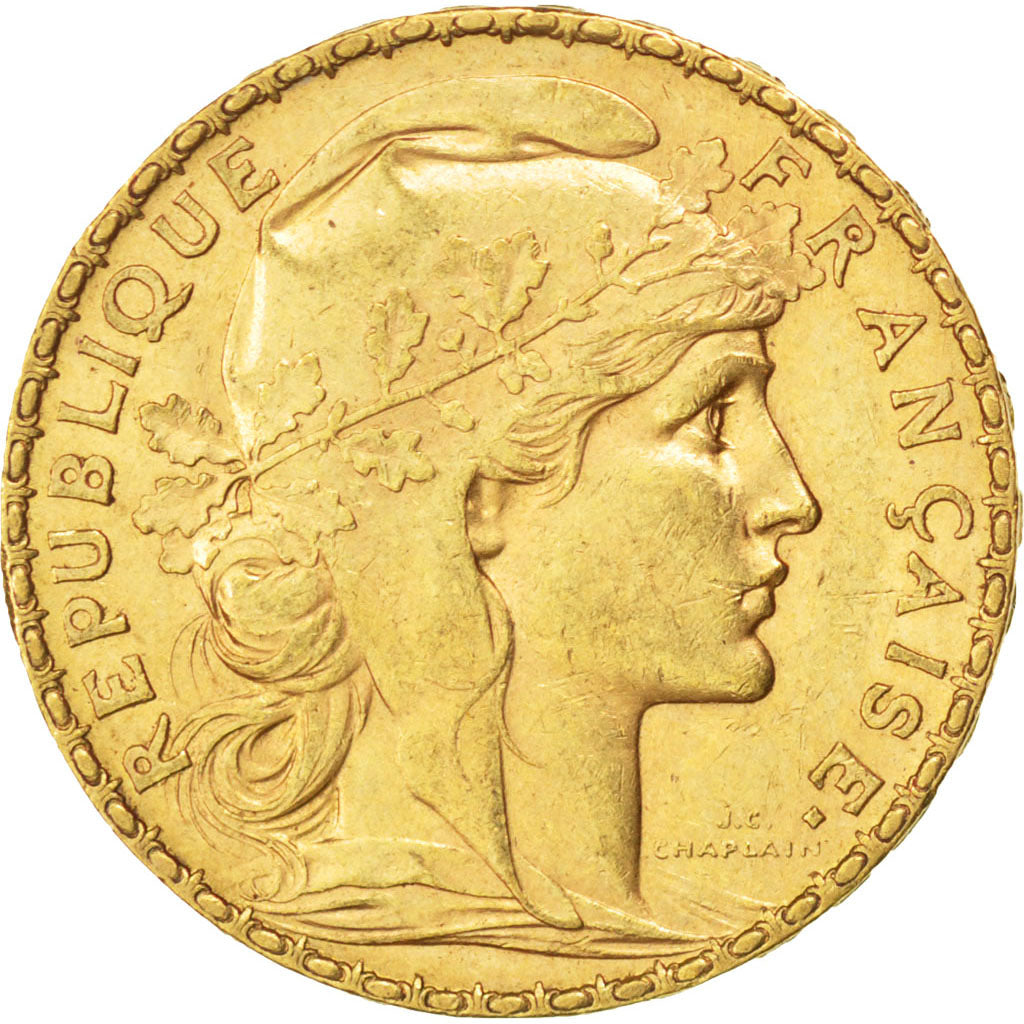 FRANCE, Marianne, 20 Francs, 1904, KM #847, AU(55-58), Gold, Gadoury #1064, 6.43