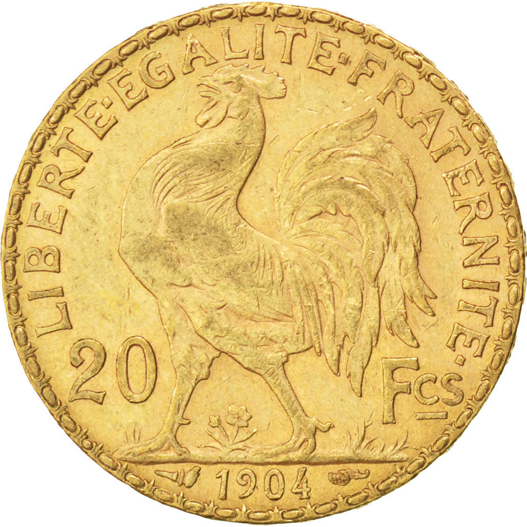 FRANCE, Marianne, 20 Francs, 1904, KM #847, AU(55-58), Gold, Gadoury #1064, 6.43