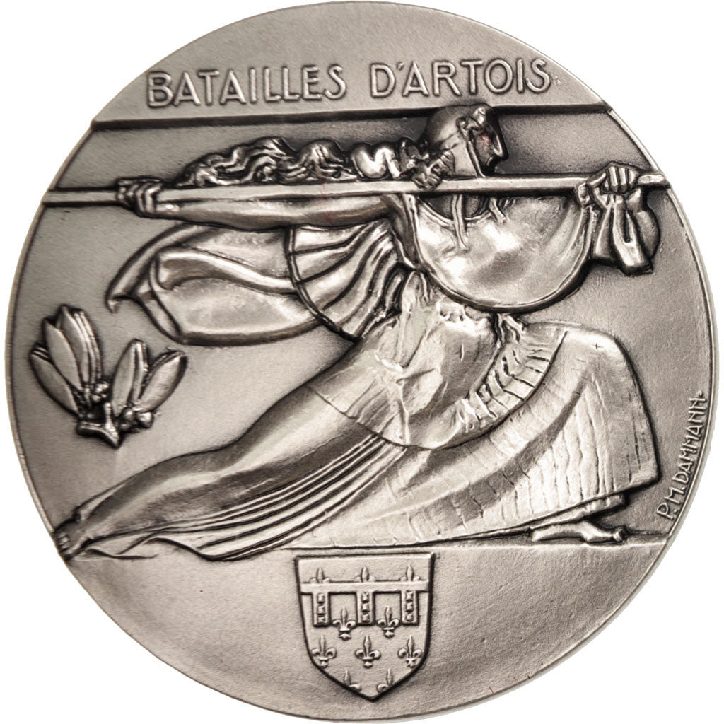 France, Medal, Batailles d'Artois, History, Dammann, MS(65-70), Silvered bronze