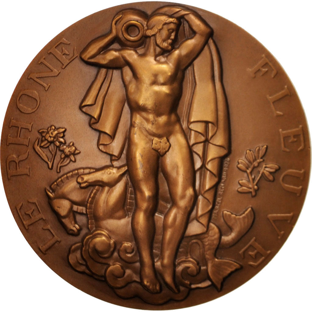 Frankreich, Medal, Fleuves Rhin et Rhône, Arts & Culture, 1939, Marcel Renard