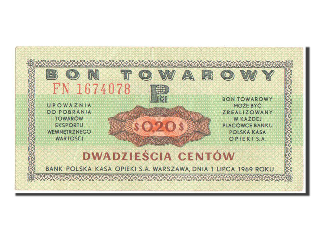Pologne, 20 cents 1969, Bon Towarowy, Pick FX25