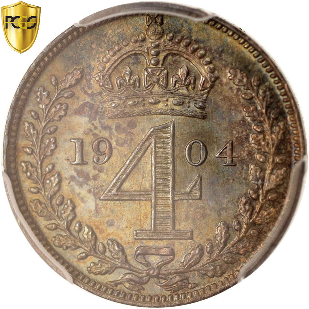 Coin, Great Britain, Edward VII, 4 Pence, Groat, 1904, PCGS, PL67, MS(65-70)