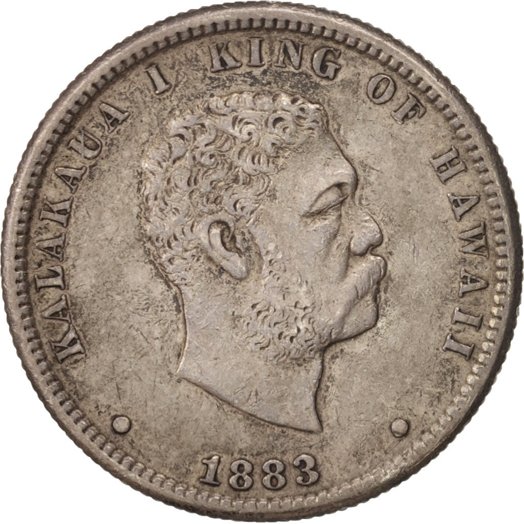 Coin, Hawaii, Kalakaua I, 1/4 Dollar, Hapaha, 1883, AU(50-53), Silver, KM:5