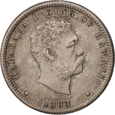 Coin, Hawaii, Kalakaua I, 1/4 Dollar, Hapaha, 1883, AU(50-53), Silver, KM:5