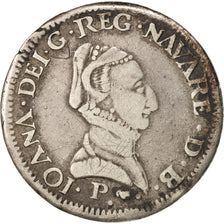 France, Navarre, Jeanne d'Albret, Teston, 1565, Pau, EF(40-45), Silver