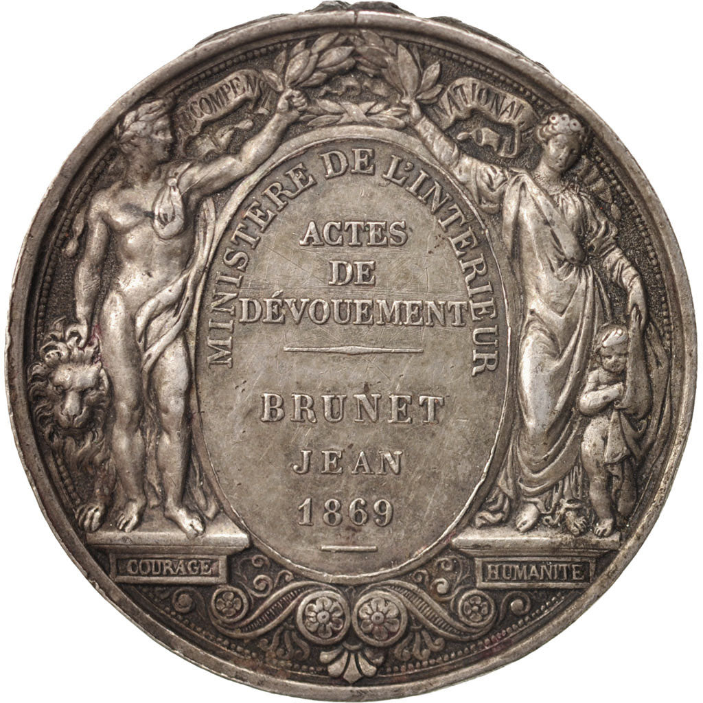 France, Medal, Napoléon III, Ministère de l'Intérieur, Actes de dévouement