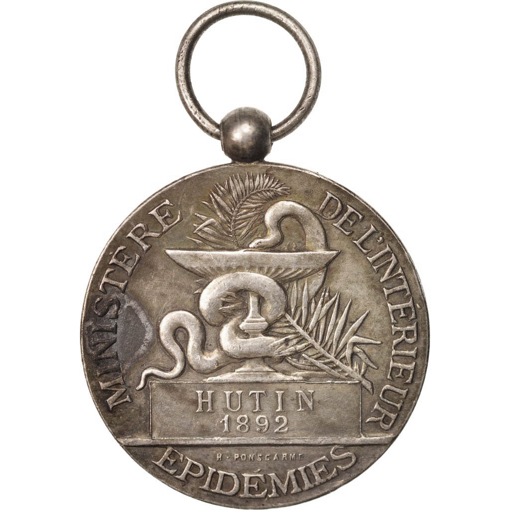 France, Ministère de l'Intérieur, Épidémies, Medal, 1892, Excellent Quality