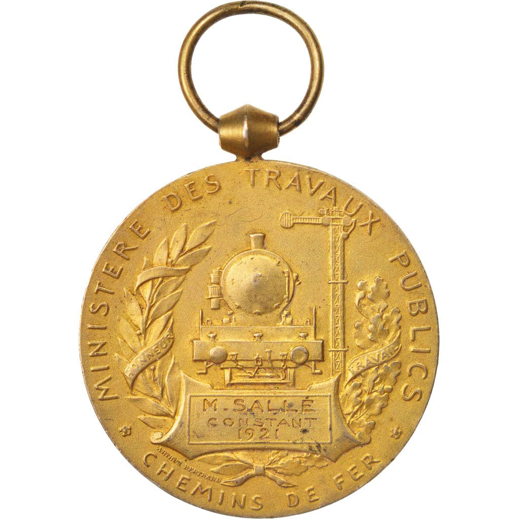 Francia, Ministère des travaux publics, chemins de fer, Medal, 1921, Very Good