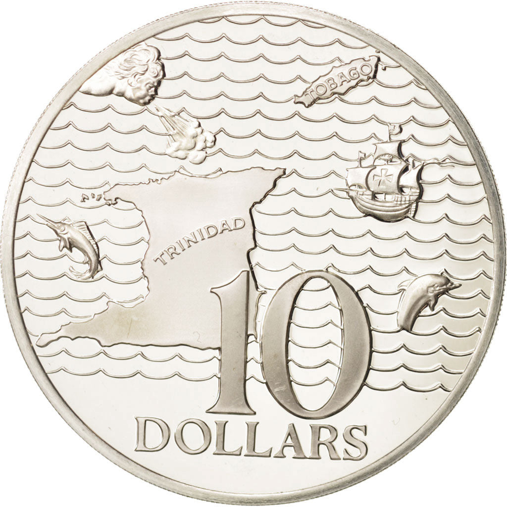 Coin, TRINIDAD & TOBAGO, 10 Dollars, 1975, Franklin Mint, MS(65-70), Silver