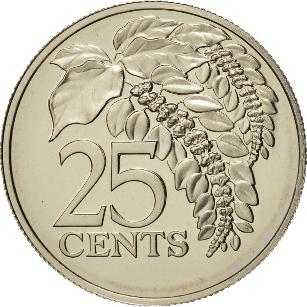 TRINIDAD & TOBAGO, 25 Cents, 1975, Franklin Mint, MS(65-70), Copper-nickel