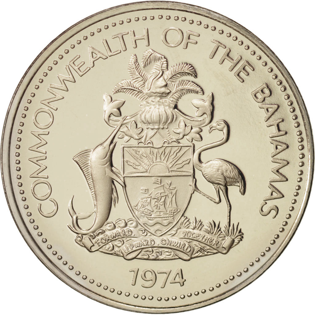 Coin, Bahamas, Elizabeth II, 5 Cents, 1974, Franklin Mint, U.S.A., MS(65-70)