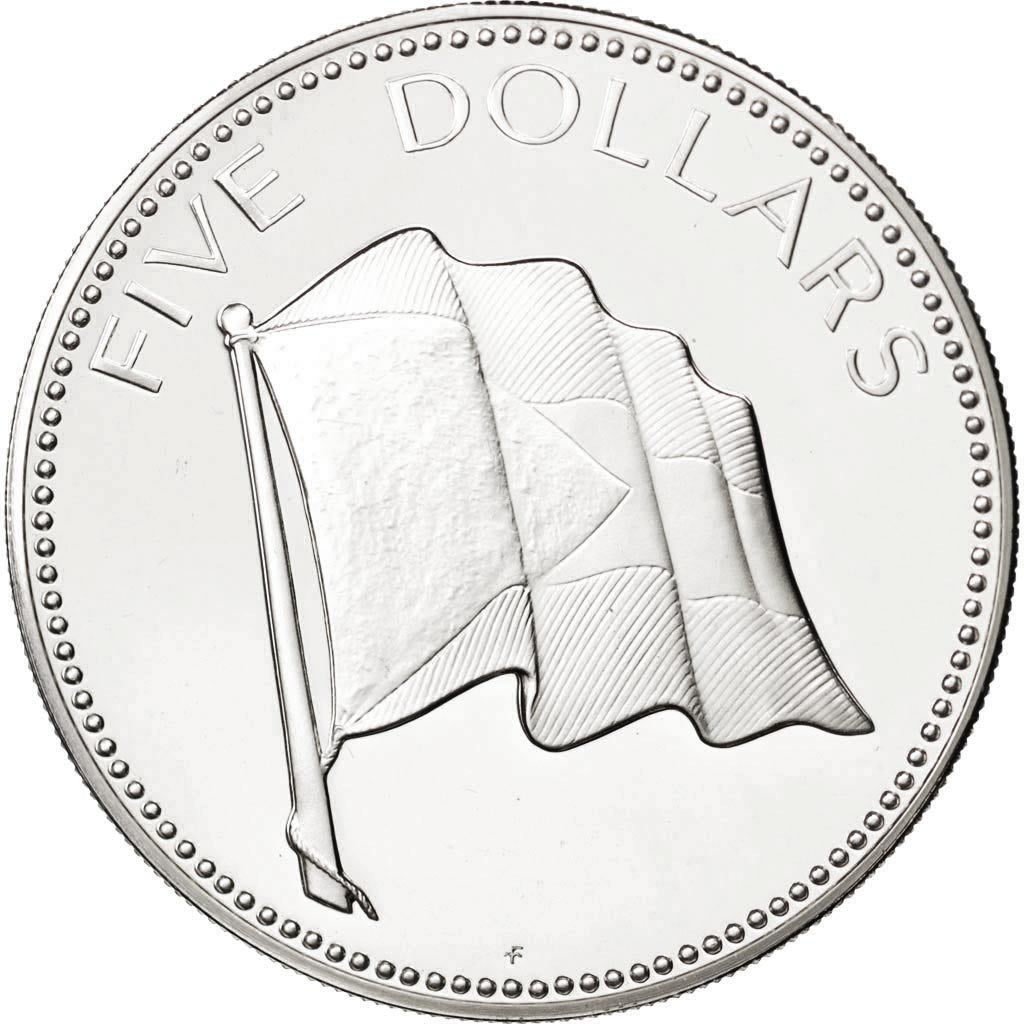 Coin, Bahamas, Elizabeth II, 5 Dollars, 1974, Franklin Mint, U.S.A., MS(65-70)