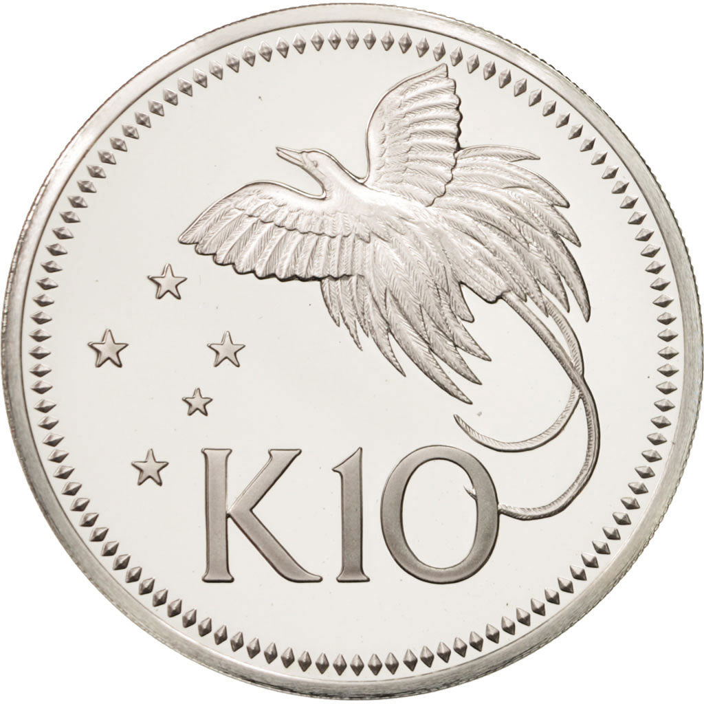 Moneta, Papua Nuova Guinea, 10 Kina, 1975, Franklin Mint, FDC, Argento, KM:8a