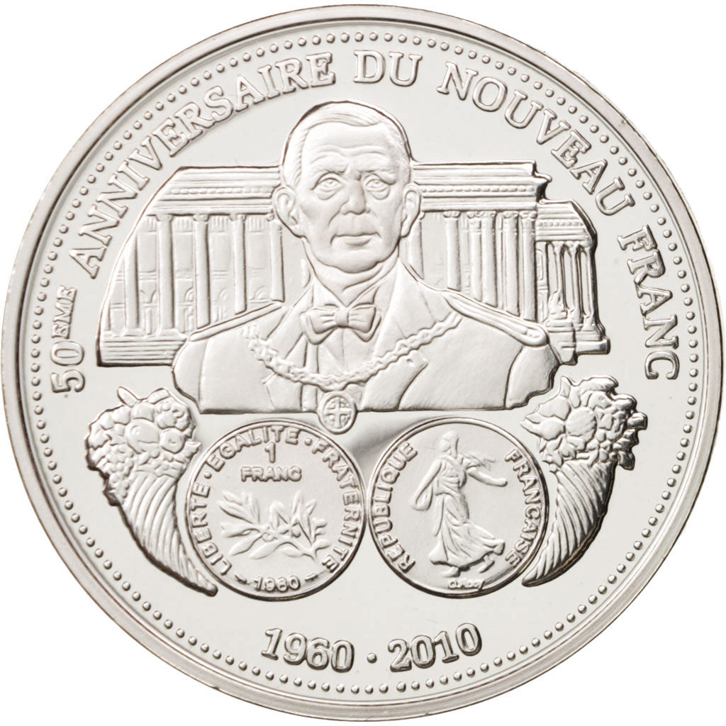 France, Medal, 50eme anniversaire du Nouveau Franc, History, 2010, MS(65-70)