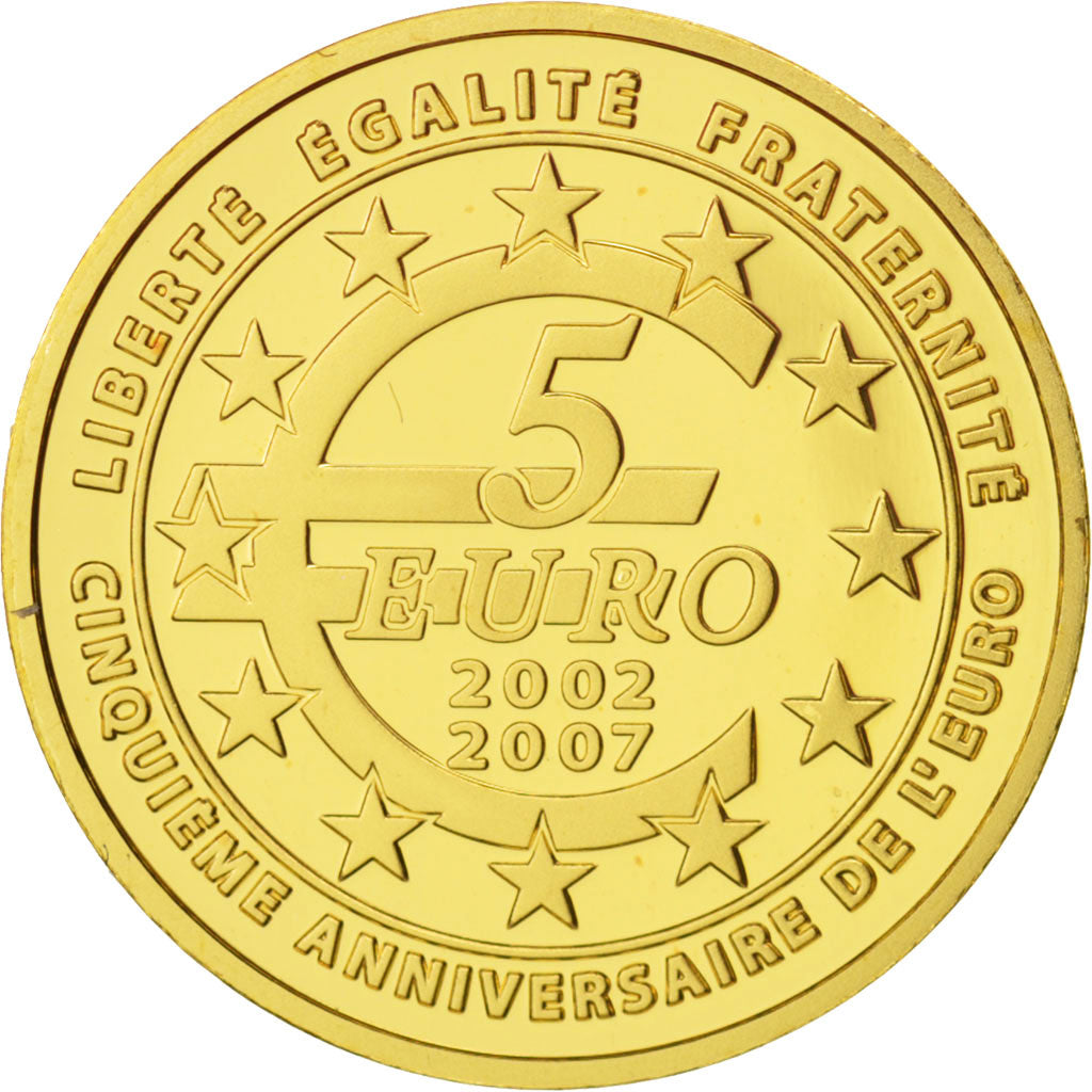 France, 5 Euro, 2007, MS(65-70), Gold, KM:1525