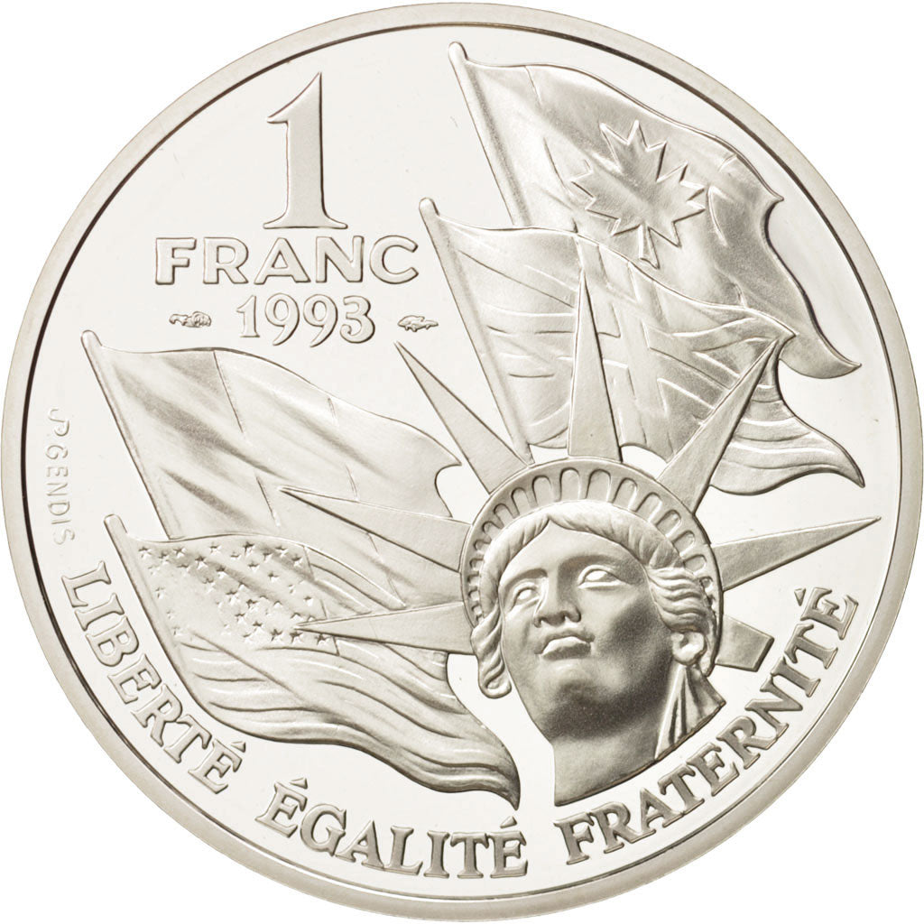 Coin, France, Franc, 1993, Paris, MS(65-70), Silver, KM:1014