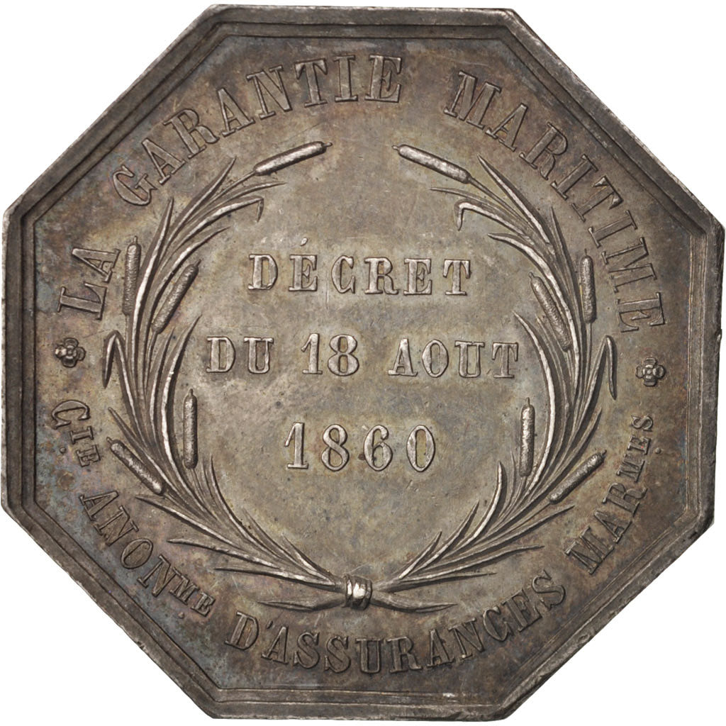 France, Token, Insurance, La Garantie Maritime, 1860, Stern, AU(55-58), Silver