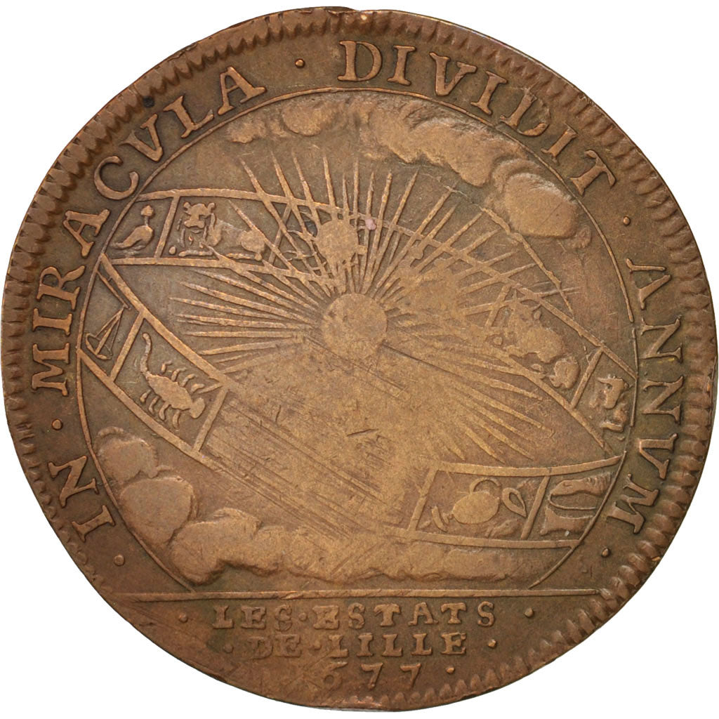 France, Token, Royal, États de Lille, Louis XIV, 1677, VF(20-25), Copper