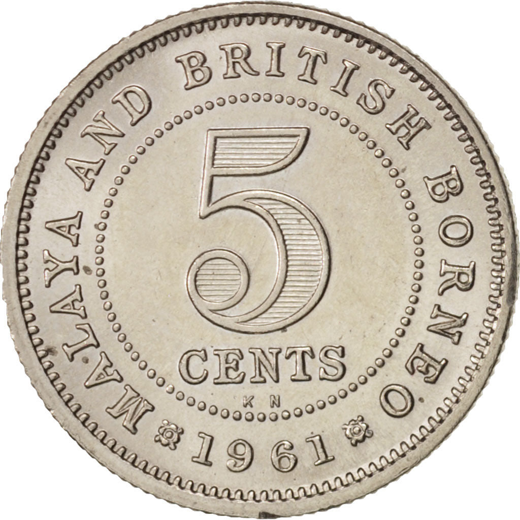 Coin, MALAYA & BRITISH BORNEO, 5 Cents, 1961, MS(65-70), Copper-nickel, KM:1