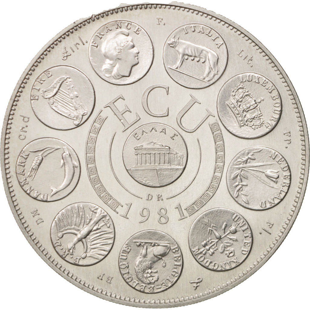 Francia, Medal, European coinage test, 1 ecu, Politics, Society, War, 1981