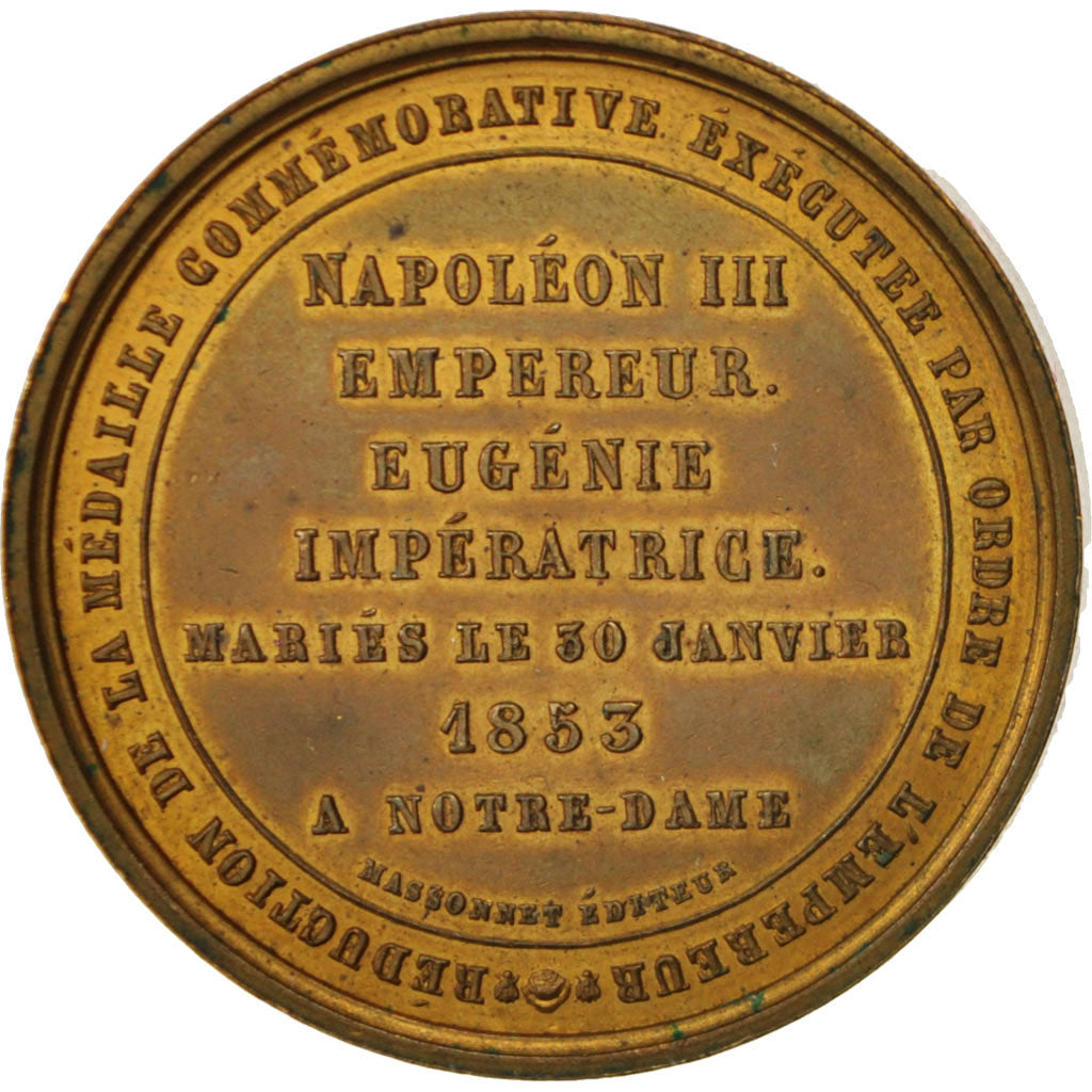 France, Medal, Mariage de Napoléon III et d'Eugénie, History, 1853, Caqué