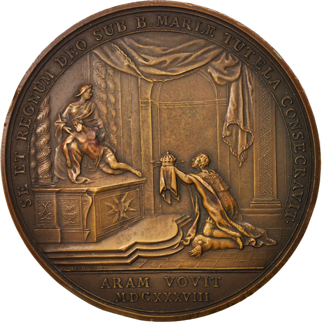 Francia, Medal, Royaume protégé par la Vierge, Louis XIII, History, 1638, BB+