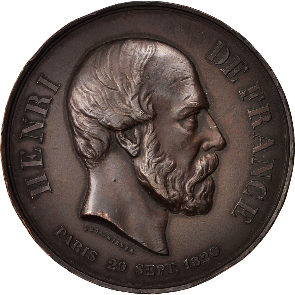 France, Medal, Henri V, son décès et son inhumation, History, 1883, Wiener