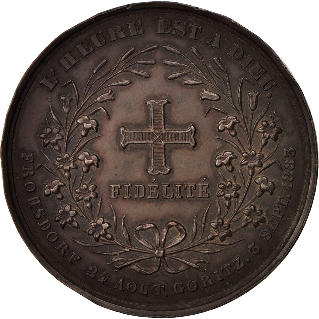 France, Medal, Henri V, son décès et son inhumation, History, 1883, Wiener