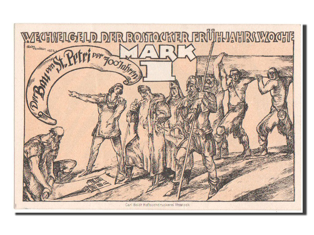 Germany, Rostock, 1 Mark, 1922, UNC(60-62), Mehl #1137.1h