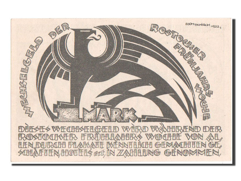 Germany, Rostock, 1 Mark, 1922, UNC(60-62), Mehl #1137.1h
