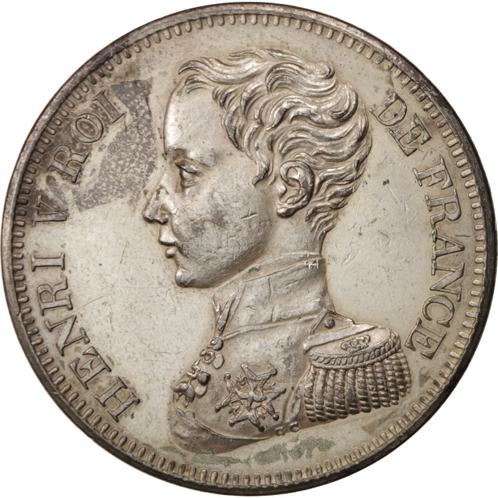 France, Henri V, 5 Francs, 1830, TTB+, Pewter, KM:32b