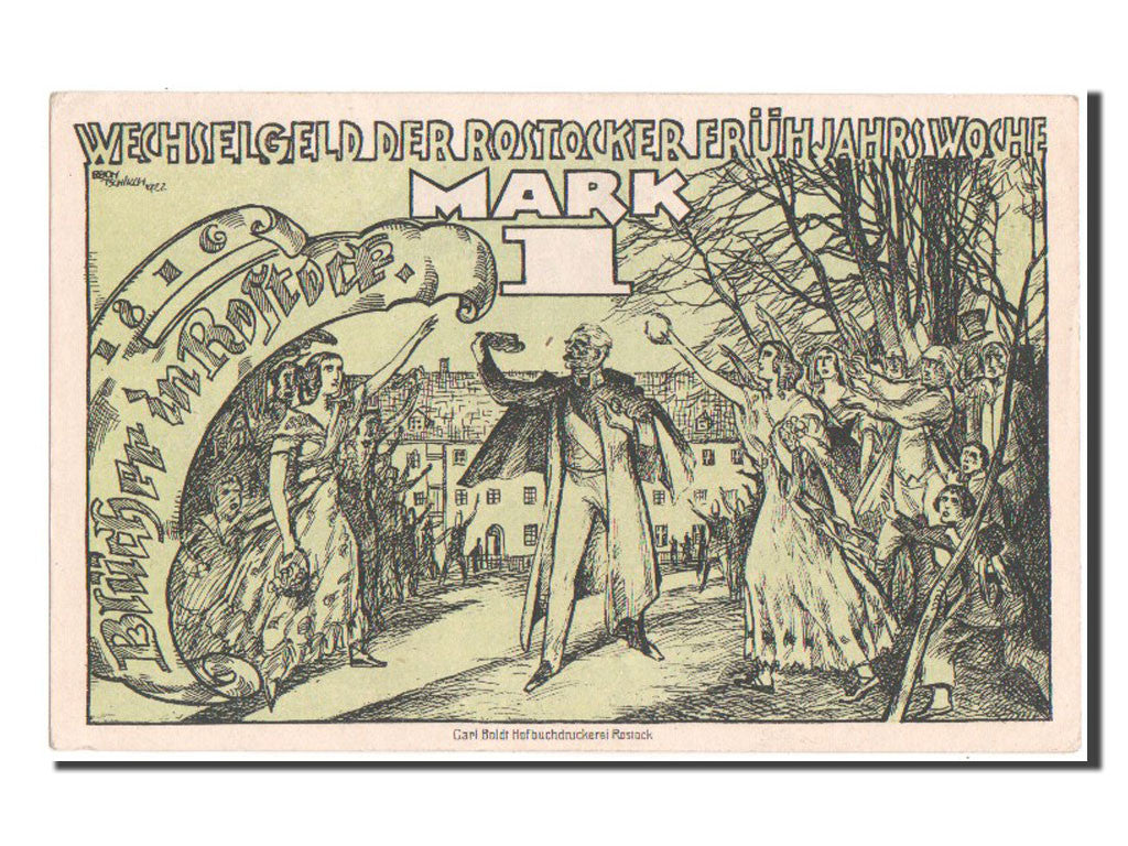 Banknote, Germany, Rostock, 1 Mark, 1922, UNC(60-62), Mehl:1137.1d